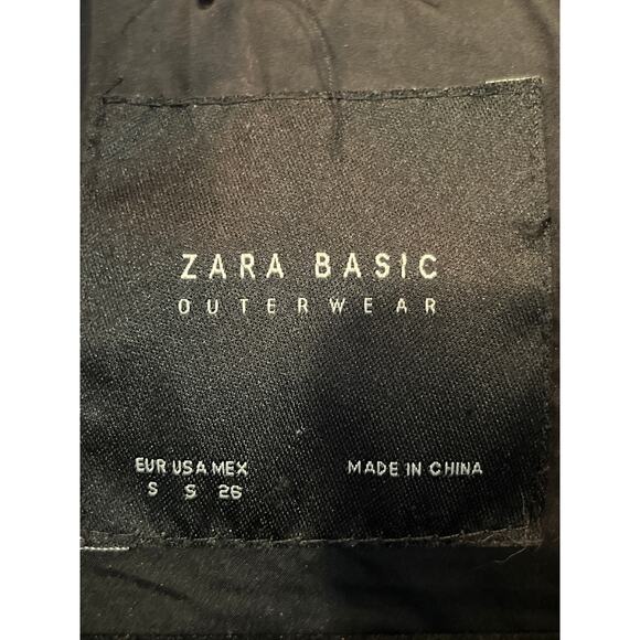 Zara Size Small Black Feather Down filled Puffer Coat Snap and Zip Front Hooded - Picture 8 of 10